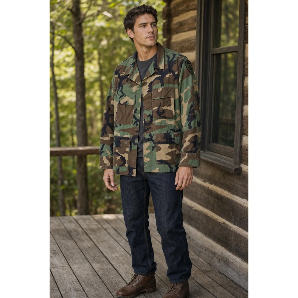 Woodland Camo BDU Shirt Jacket Men's Medium Short Hot Weather Ripstop READ